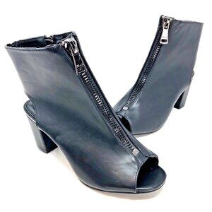 M&L Bootie Women 8.5 Watermelon Black Faux Leather Block Heel Slingback Peep Toe